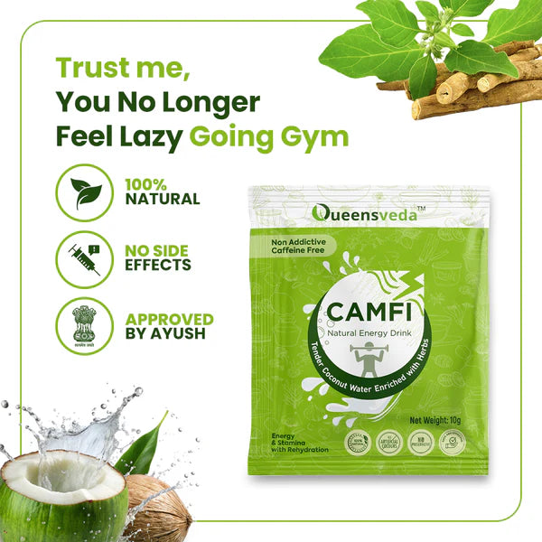 Camfi - The Natural Energy cum Stamina Drink Prepared with Tender Coconut Water (Caffeine Free) | Pack of 15 Sachet